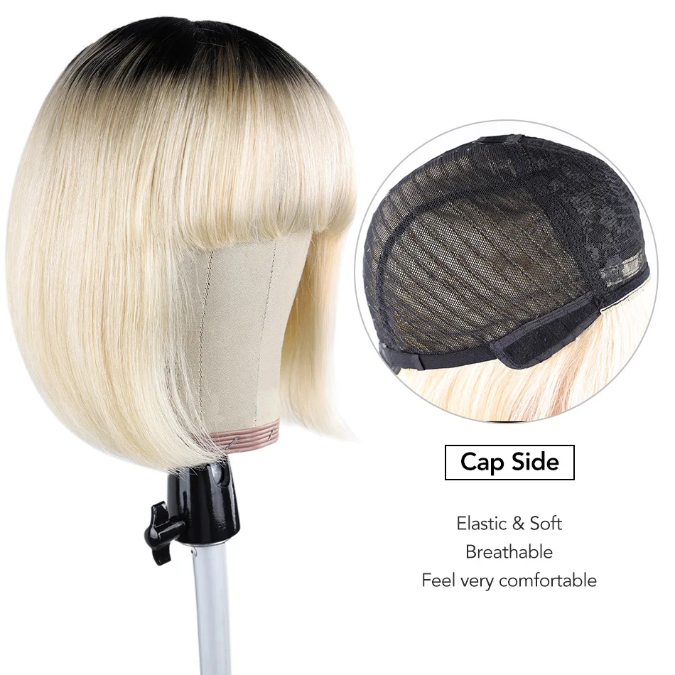 Human hair wigs with bangs 100% natural Brazilian Remy straight short bobo hair wig with fringe