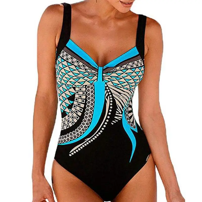 Blue bikini Градиентный Цветной купальник с перекрестной спинкой размера плюс женский купальник женский винтажный спортивный цельный пляжный купальник бикини - Цвет: Blue bikini