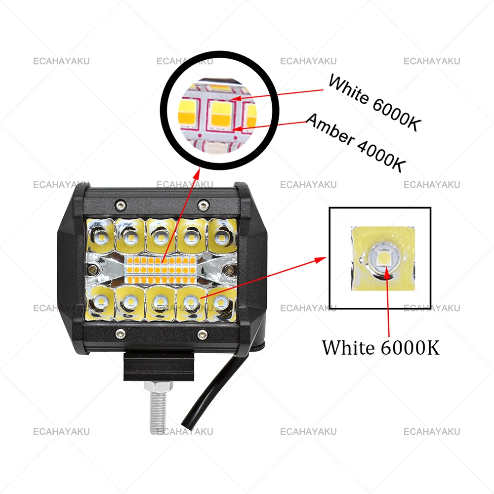 Светодиодная лампа ECAHAYAKU, 4 дюйма, 120 Вт, 7 дюймов, светодиодный светильник для внедорожника, Светодиодная панель для автомобиля, трактора, лодки, 4x4, грузовика, внедорожника, квадроцикла, 6 режимов, лампа для вождения