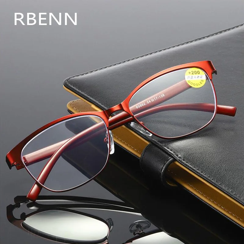 RBENN Reading Glasses Retro Metal Cat Eye Women Blue Light Blocking Presbyopia Eyeglasses Diopter +1.0 1.5 2.0 2.5 3.0 3.5