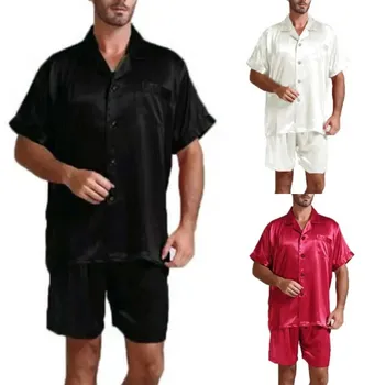 

Summer Men's Luxury Pajama Suit Sleepwear Shirts+shorts Men's Solid Color Home Wear Men's Pajamas Suit Comfortable Home Service