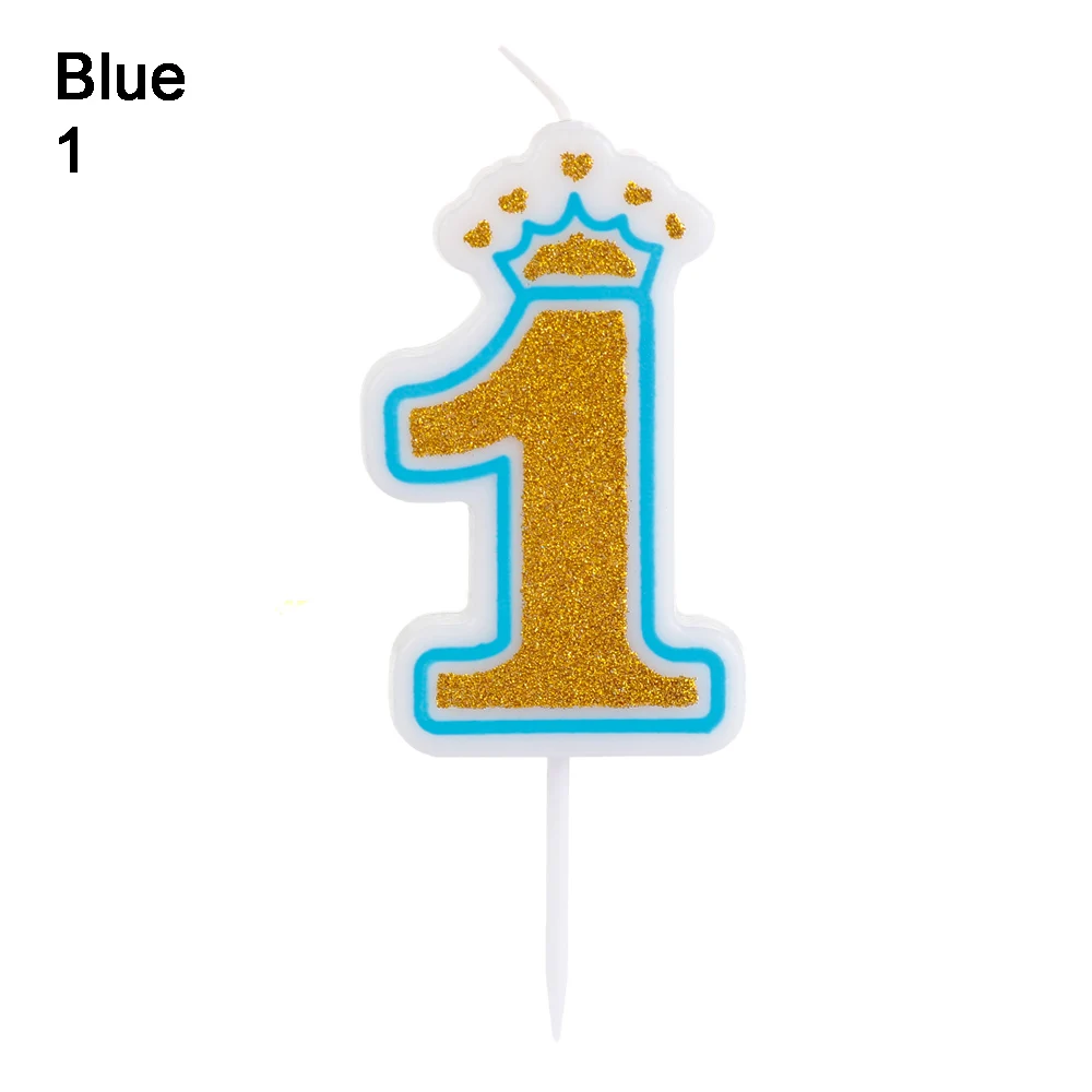 1 шт., креативная корона для торта, свечи с цифрами, топпер для торта, цифровая свеча с днем рождения, украшение для вечеринки, выпечка в подарок, свадебные принадлежности - Цвет: Blue 1