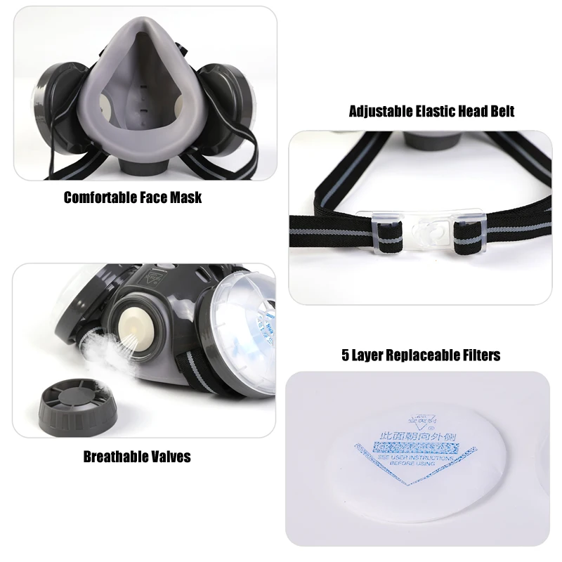 Anti Dust Mask Full Face Respirator Dual 4-Layer Filters Safety Goggles For Carpenter Polishing Daily Haze Safety Protection disposable face mask kn95 mask