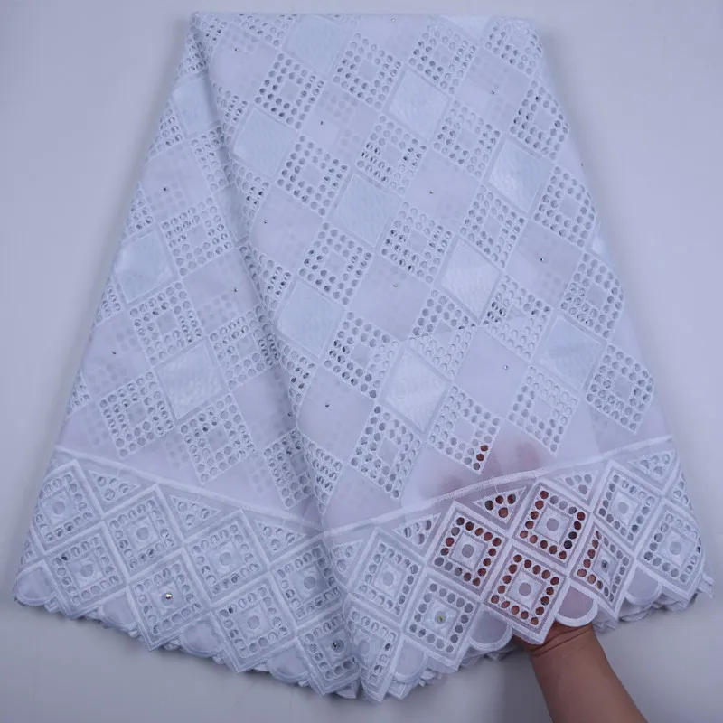 

Pure white 100% Cotton African Lace Fabric High Quality Dry Lace Fabric Embroidery Swiss Voile Lace In Switzerland For Party Sew