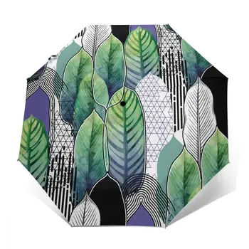 

Exotic Heliconia Leaves Windproof Automatic Folding Inverted Umbrella Portable Paraguas for Man Woman