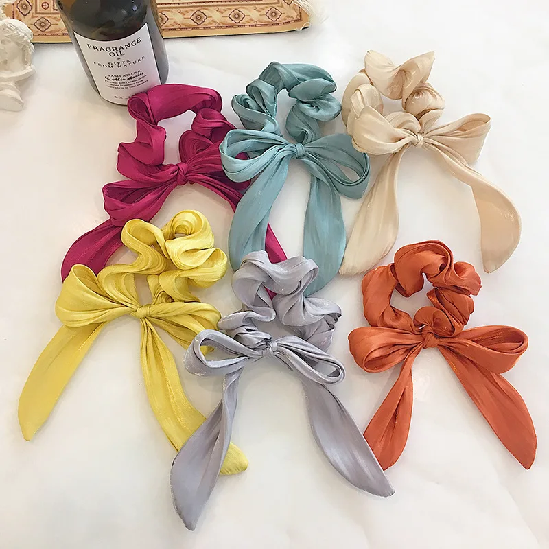 

New Fashion Bright Color Wavy Streamers Hair Ring Knotted Bow Scrunchies Elastic Hair band for Women Girls Hair Accessories