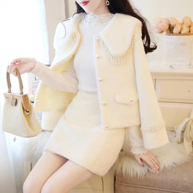 

Winter Graceful Fashion Mink Cashmere Two-Piece Women's Western Style Short Significantly Higher Fashionable Outfit Autumn And W