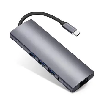 

9 in 1 USB Type-C HUB Expansion Dock Converter RJ45 HDMI USB3.0 TF Card Audio PD Dock Transmission Stability Portable Adapter