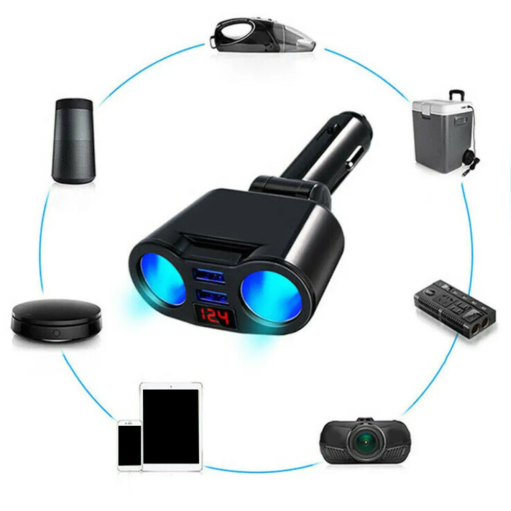 Мульти разъем сплиттер многофункциональные принадлежности Dual USB светодиодный дисплей ABS вращающийся Телефон Автомобильный Зарядное устройство планшет Универсальный 12 V-24 V