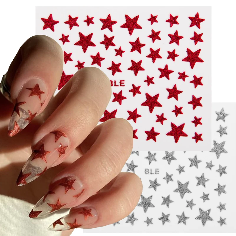 3D Glitter Stars Nails Art Sticker Gold/silver/rose Geometry Stickers