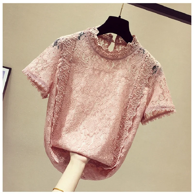 

Women's Blouses Fashion Summer Autumn Shirt Casual Short Sleeve Chiffon Blouse Office Slim Lace Shirts Ladies Tops Blusas Mujer