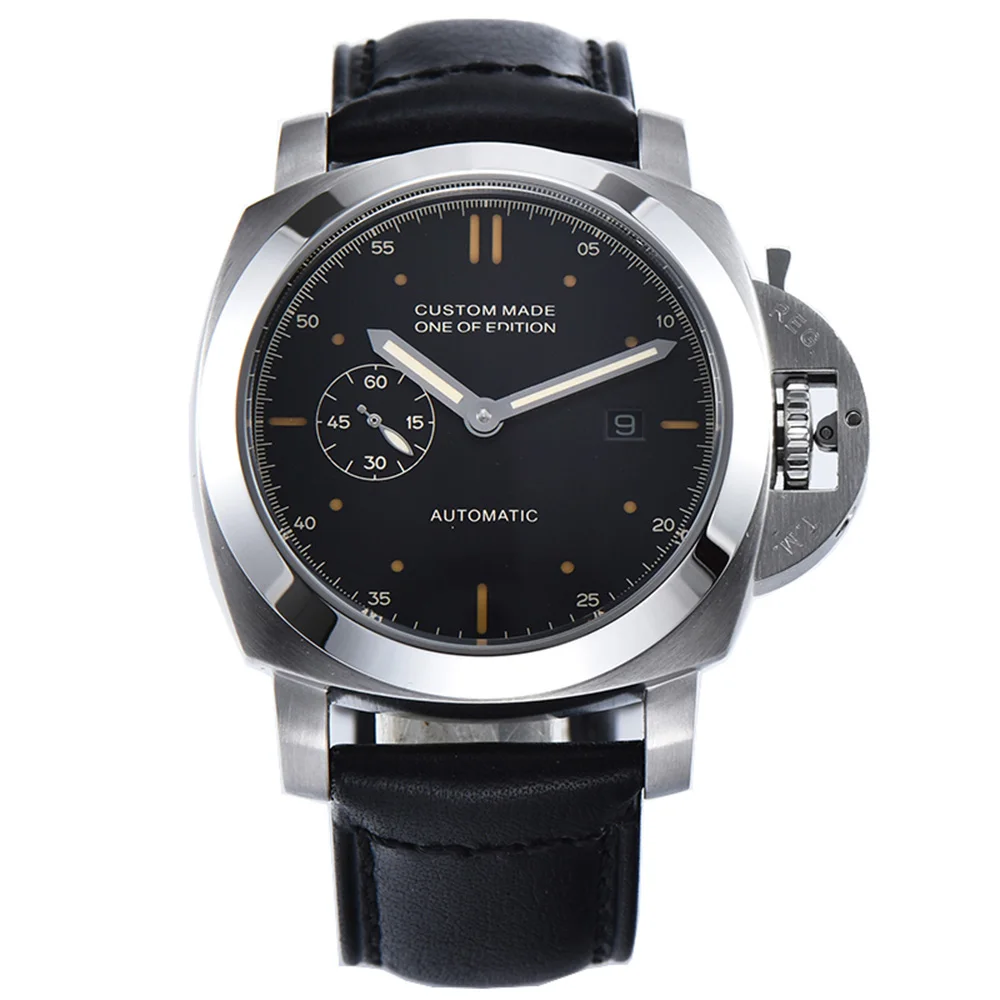 

44MM Watch Men Stainless Steel Case Automatic Movement Luminous Waterproof Date Watch Men's Clock Military Leather Strap