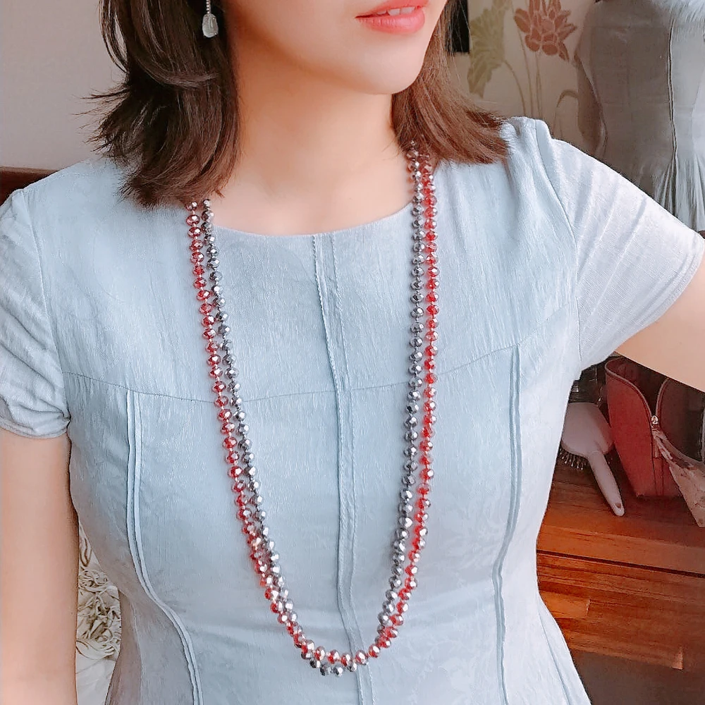 Fashion Jewelry Women Necklace Faceted Crystal Beads Knotted Long Necklace Gifts - 2