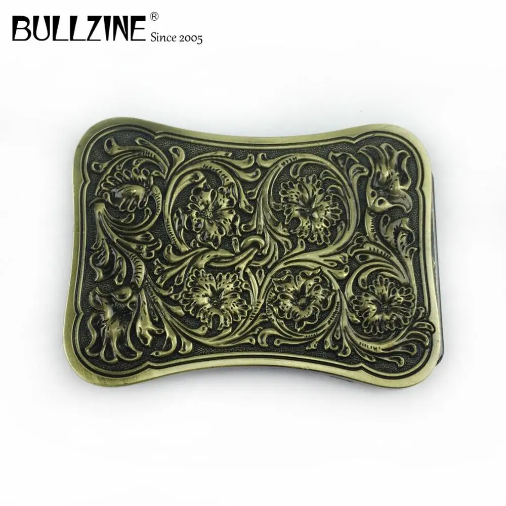 Bullzine Zinc Alloy Western Flower Belt Buckle Antique Brass Finish Fp