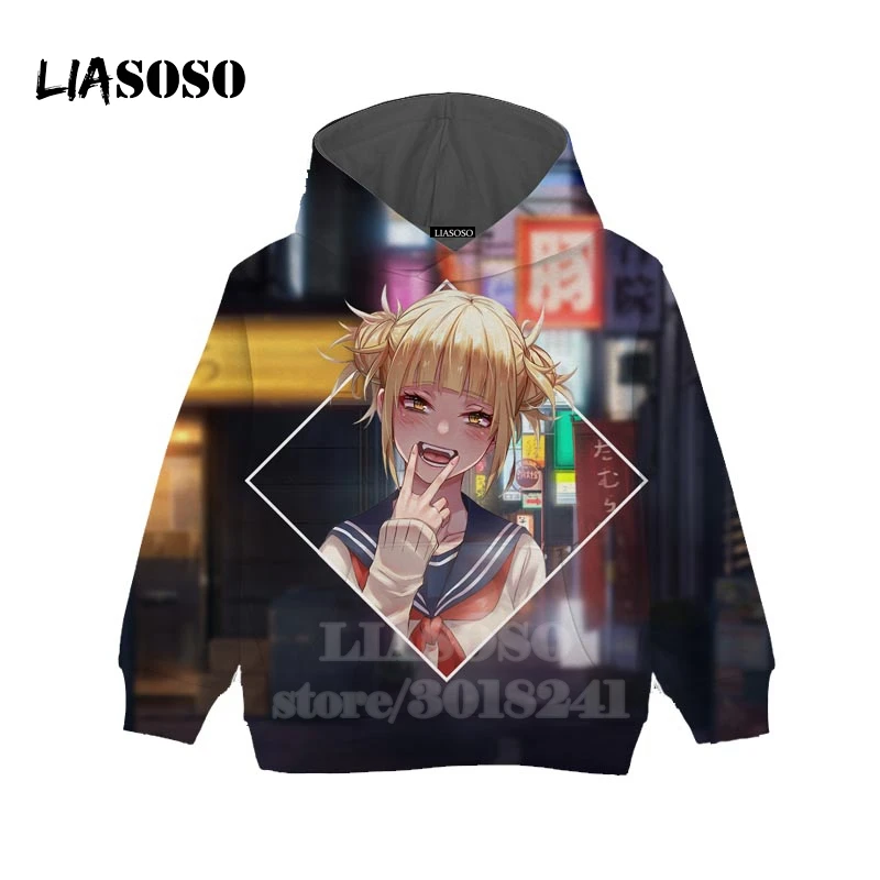 Детские толстовки с капюшоном с 3D принтом аниме «Мой герой» Himiko Toga Детский свитер топ с длинными рукавами для мальчиков и девочек, свитер для подростков B144-1