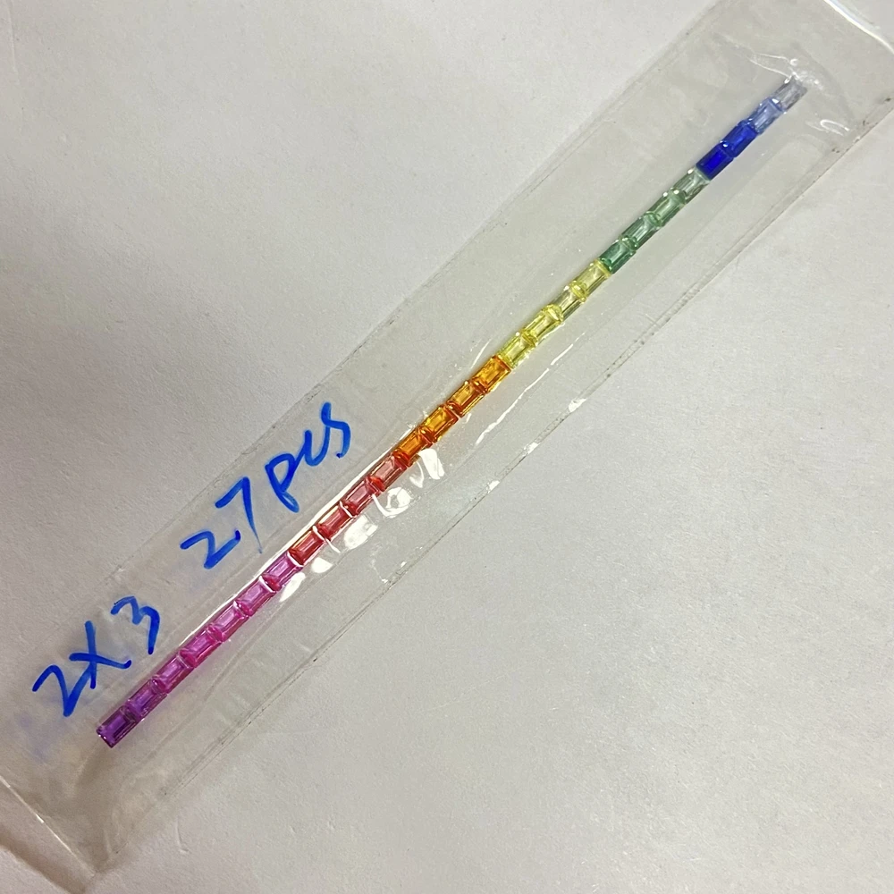 Meisidian 5A Quality 2x3mm Lab Gems Baguette Rainbow Sapphire Gemstnoe Fro Ring Making