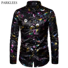 Модный ночной клуб сексуальный блестящий дизайн узор Мужская Новая мода лацканы бар вечерние Хэллоуин Повседневная рубашка с длинными рукавами мужская одежда