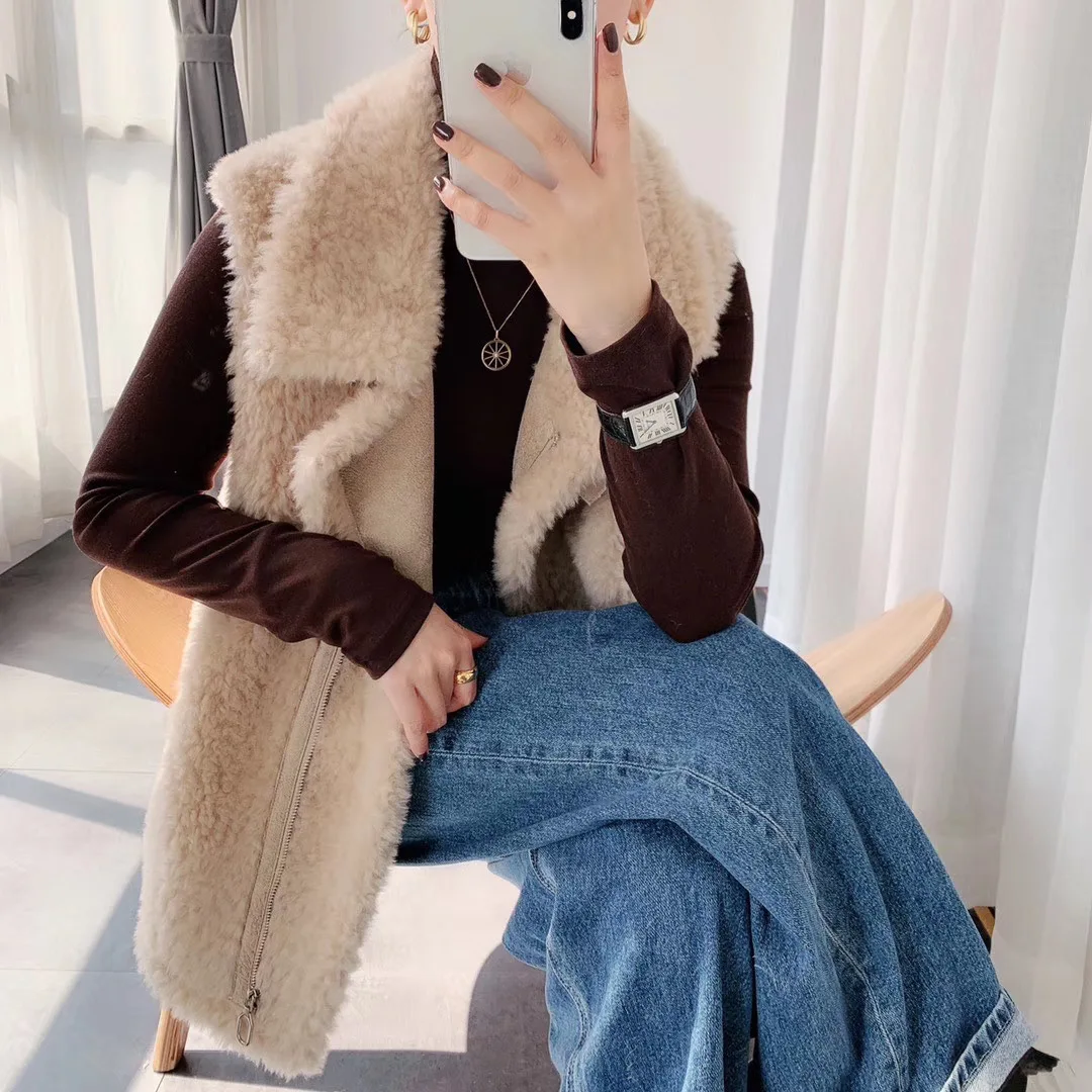 vest women outwear plus size new fashion motocycle sheep fur vest korean women vest