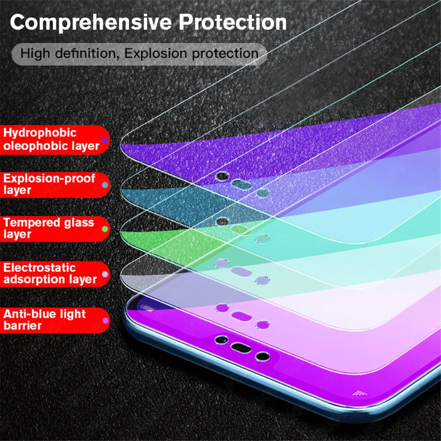Защитное стекло из закаленного стекла для Xiaomi Redmi Note 7 6 5 Pro 4A 4X 5X 5A 7A K20 Pro, светильник синего и фиолетового цвета