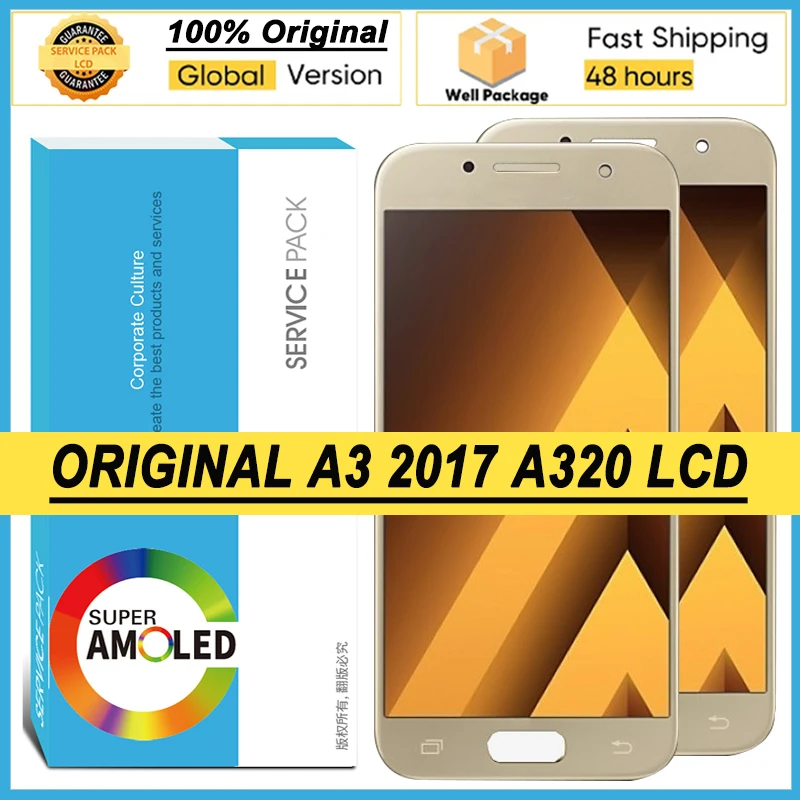 100% Оригинальный Amoled 4 7 ''дисплей для Samsung Galaxy A3 2017 A320 A320F Полный ЖК сенсорный