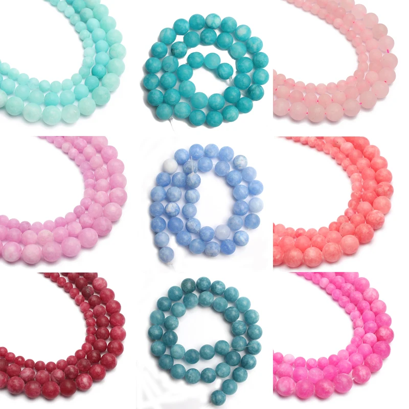 

6/8/10mm Matte Amazons Light Purple Blue Red Pink Round Jades Beads For Jewelry Making 15inch Making Bracelet
