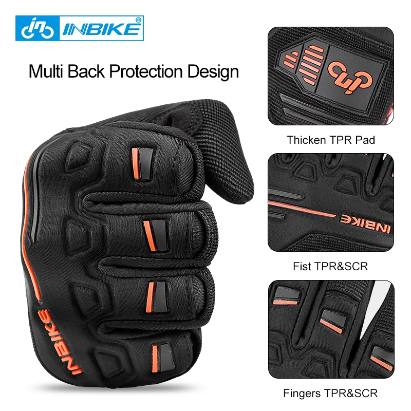 INBIKE MTB Bike Gloves Full Finger Thickened Pad Shockproof Breathable Road Bicycle Gloves Men Women Sport Cycling MC030
