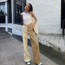 Streetwear Patchwork Hot Denim Jeans for Women Vintage Harajuku High Waist Cargo Pants Fashion Loose 90s Trousers