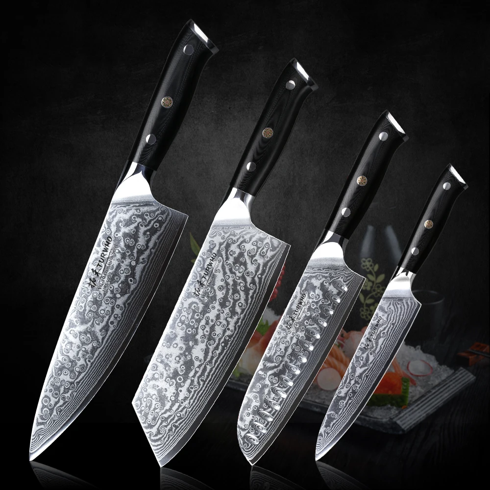 TURWHO Damascus Kitchen Knife Set 4PCS Super Sharp Vegetable Cleaver Santoku Utility Chef Knife Sets Pro Kitchen Cooking knives 1