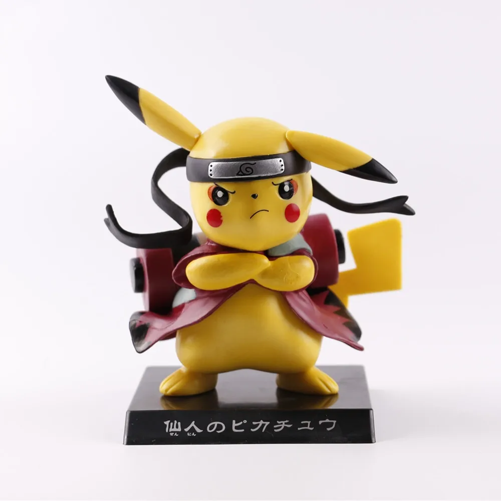 TAKARA TOMY Pokemon Pikachu Cosplay Uzumaki Naruto Anime Action Figure Toys Model Shippuden Kawaii Model Battle Version PVC Doll