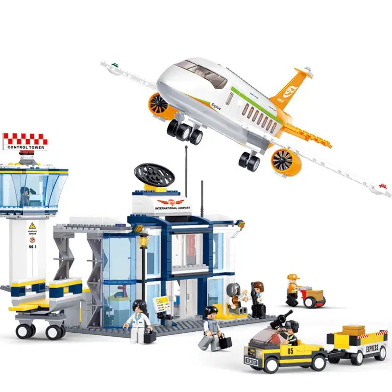 

0367 Model building kits city plane Airport 845 3D blocks Educational toys hobbies for children