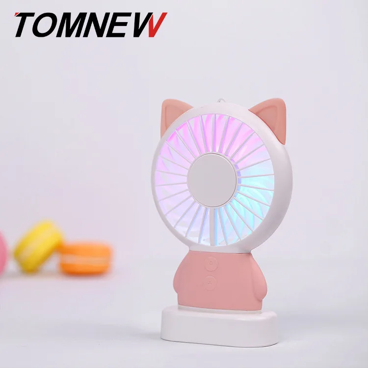 

New Style KT Cat Dog Pocket Ultra-Thin Hand-Held Rechargeable Mini Fan USB Fan Belt Rainbow Lights