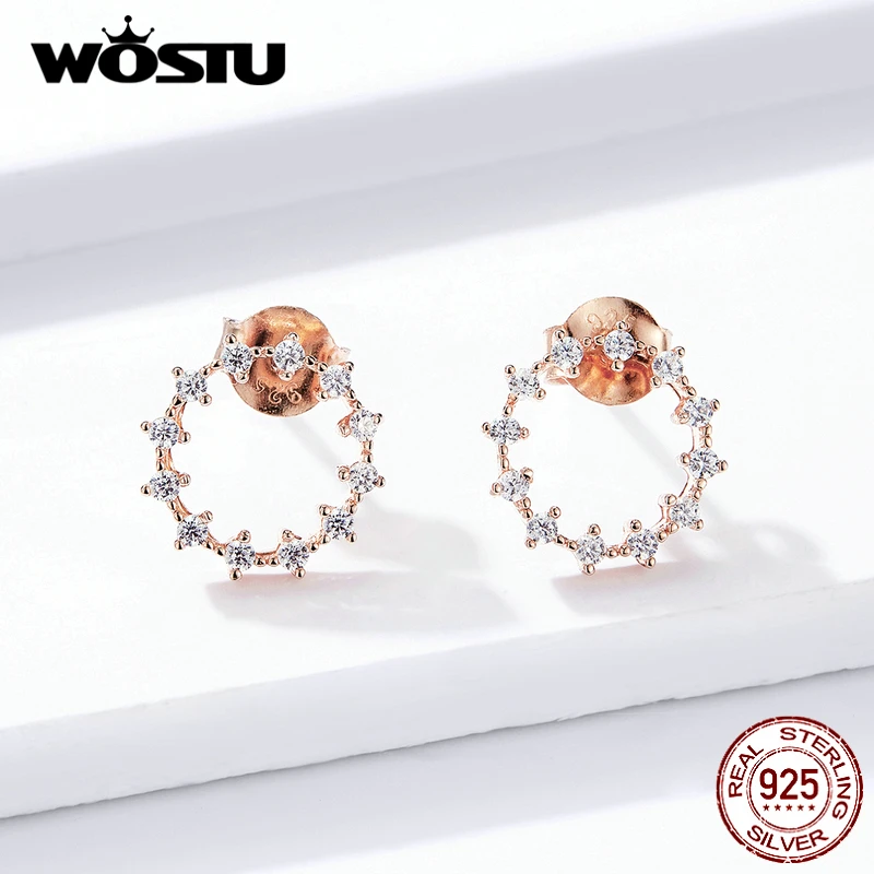 WOSTU, подлинные 925 пробы, Серебряная роза, блестящие геометрические серьги для женщин, модные ювелирные изделия, вечерние, свадебные CTE323