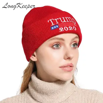 

LongKeeper Donald Trump Beanies Casual Letter Embroidery Knitted Winter Hip Hop Hat Men Women Bonnet Caps for President 2020