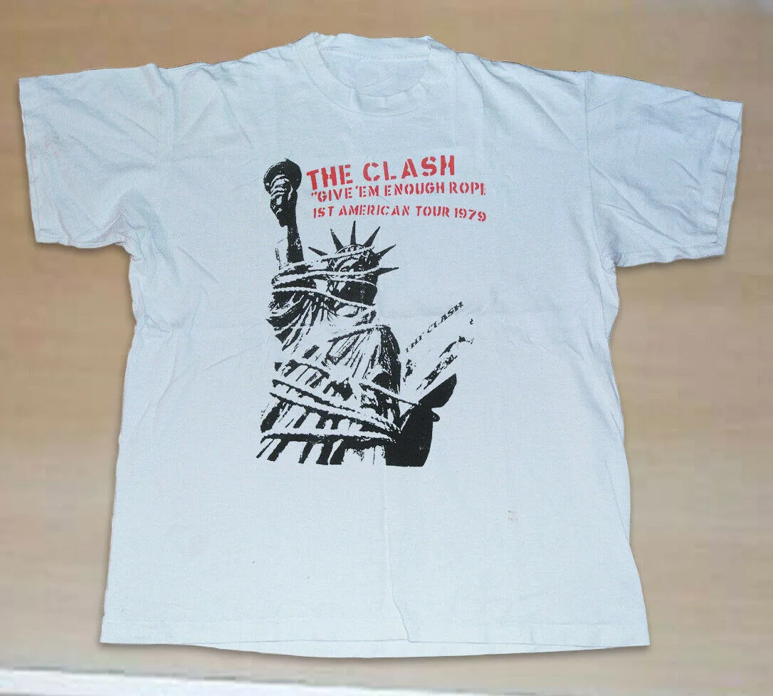 Лето 2019 Харадзюку Винтаж Горячая Clash 1979 дать Em ингрубая веревка Тур Футболка Джон