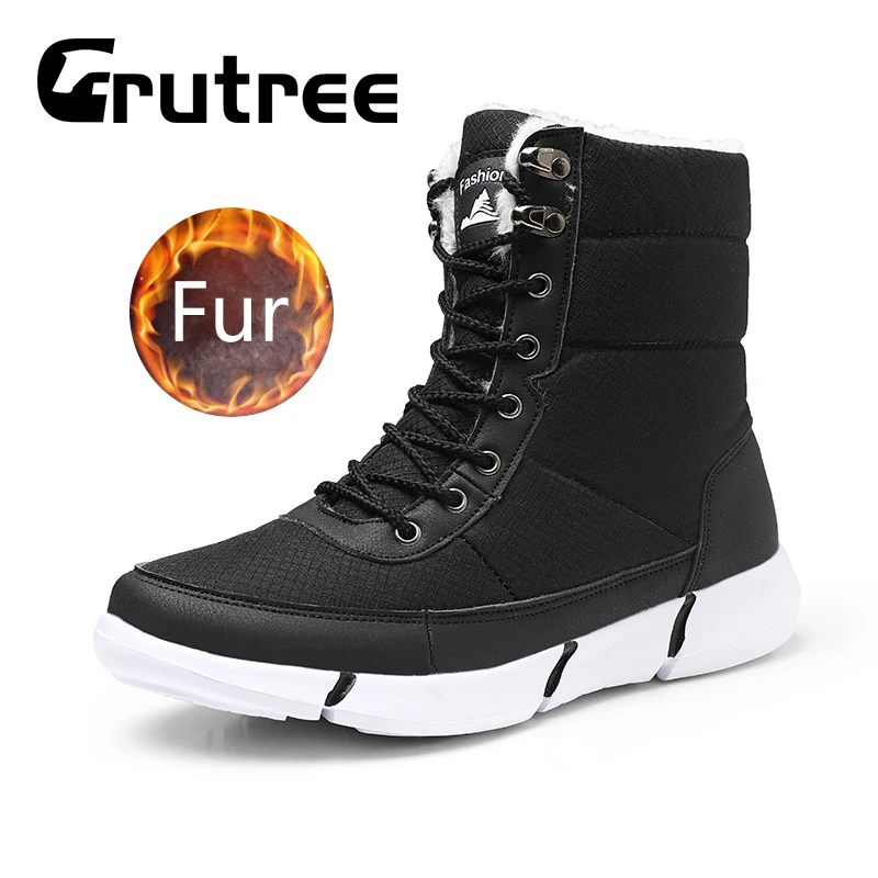 

Fashion Winter High Top Snow Fur Plush Warm Boots Men Waterproof Casual Men Boots Rubber Work Safety Warm Boots Plus Size 46