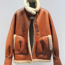 Зимняя мужская модная куртка из овечьей шерсти и овчины с подкладкой из овечьей шерсти, свободный дизайн, байкерская куртка пилота