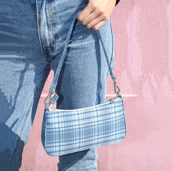 

Fashion women bag grid one shoulder small bag baguette zipper lady cute girl vintage messenger bag g25688
