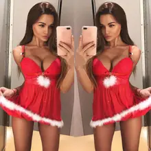 Для женщин Новые короткие Рождество сексуальная ночная рубашка, нижнее бельё для девочек; нарядное платье