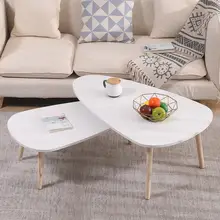 

2pcs Tea Table End Table Oval Wooden Leg Coffee Table Magazine Shelf Sofa Side Center Storage Desk Living Room Furniture HWC