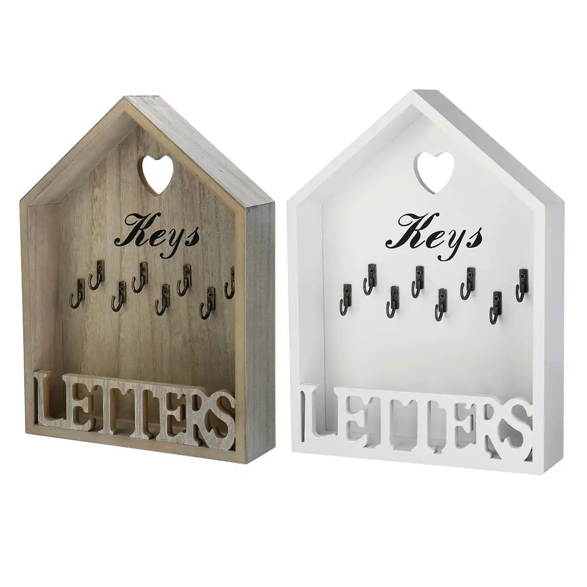 

Wooden Key Storage Holder with 8 Hooks Wall-hung Type Vintage Letter Storage Box Keys Organizer Wall Shelf 22 x 6 x 30cm