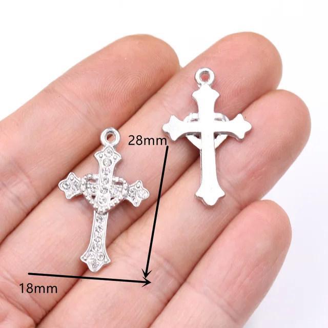 8pcs Handmade Rhinestone 3 Style Cross Pendant Diy Charm Earrings