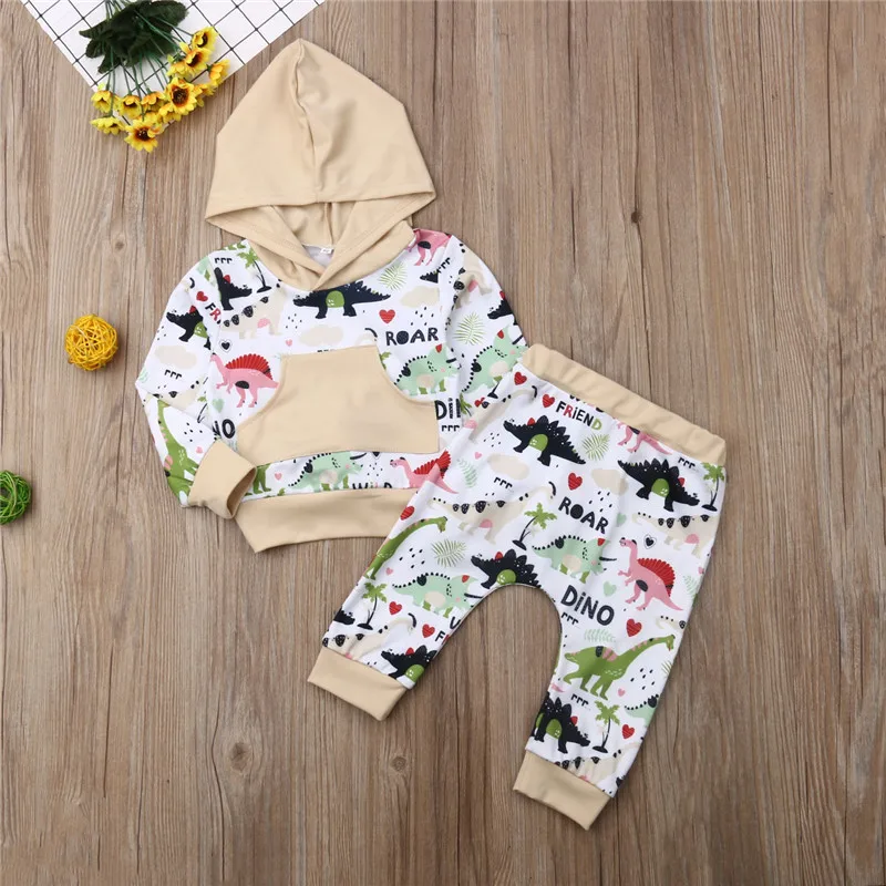 

Autumn Long Sleeve Dinosaur Hooded Tops Pants 2Pcs Outfits Clothing 2019 Newborn Infant Toddler Baby Boys Girls Clothes Set