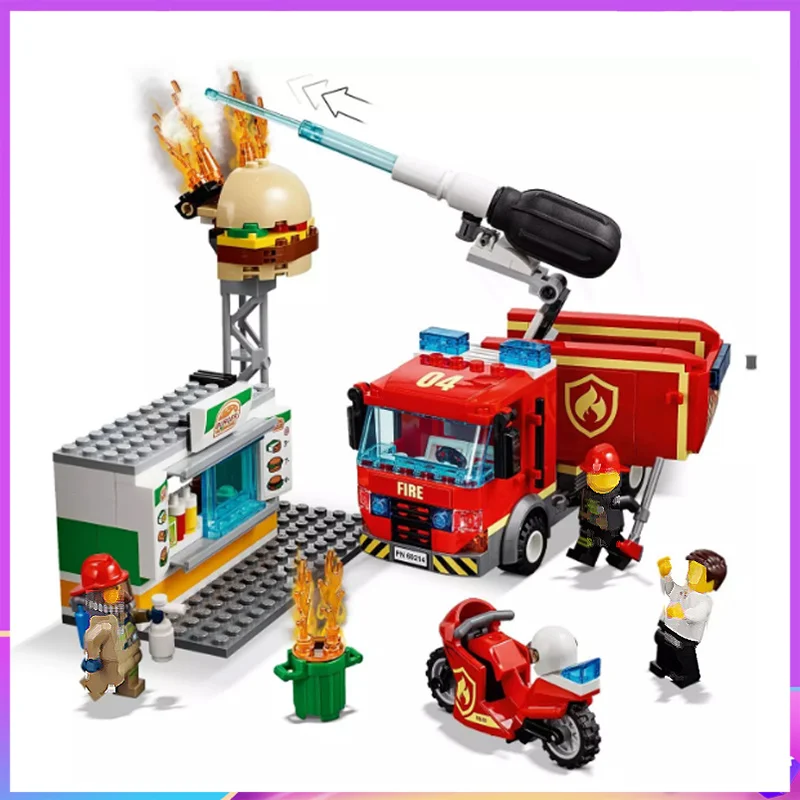 

367pcs Burger Bar Rescue Compatible Legoinglys City Firemen Fire Truck Building Blocks 60214 Bricks Children's Christmas Toy