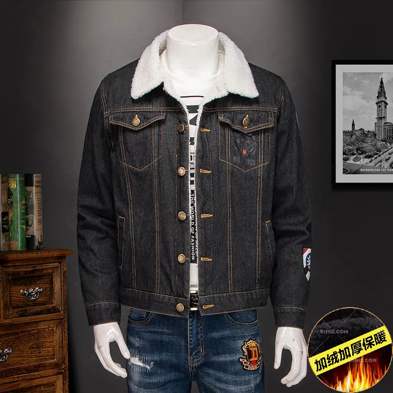 

Men's Denim Jacket US Flying Tigers Flag Style Winter Thicken Plus velvet Man Cowboy Outerwear Black American Clothes S1107