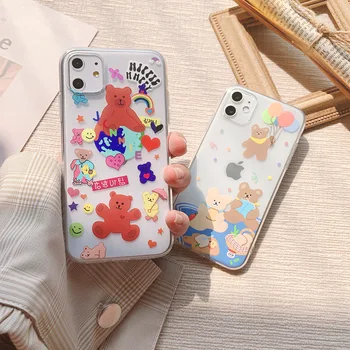 

Korea Retro rainbow brown bear cute Phone case for iPhone 11 Pro MAX X XR case silicone cover for coque iPhone 7 8 6s Plus Case