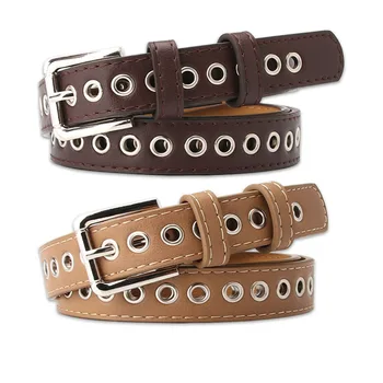 

Punk style belt female punch-free belt cool ins Korean version wild fashion hollow decorative casual jeans
