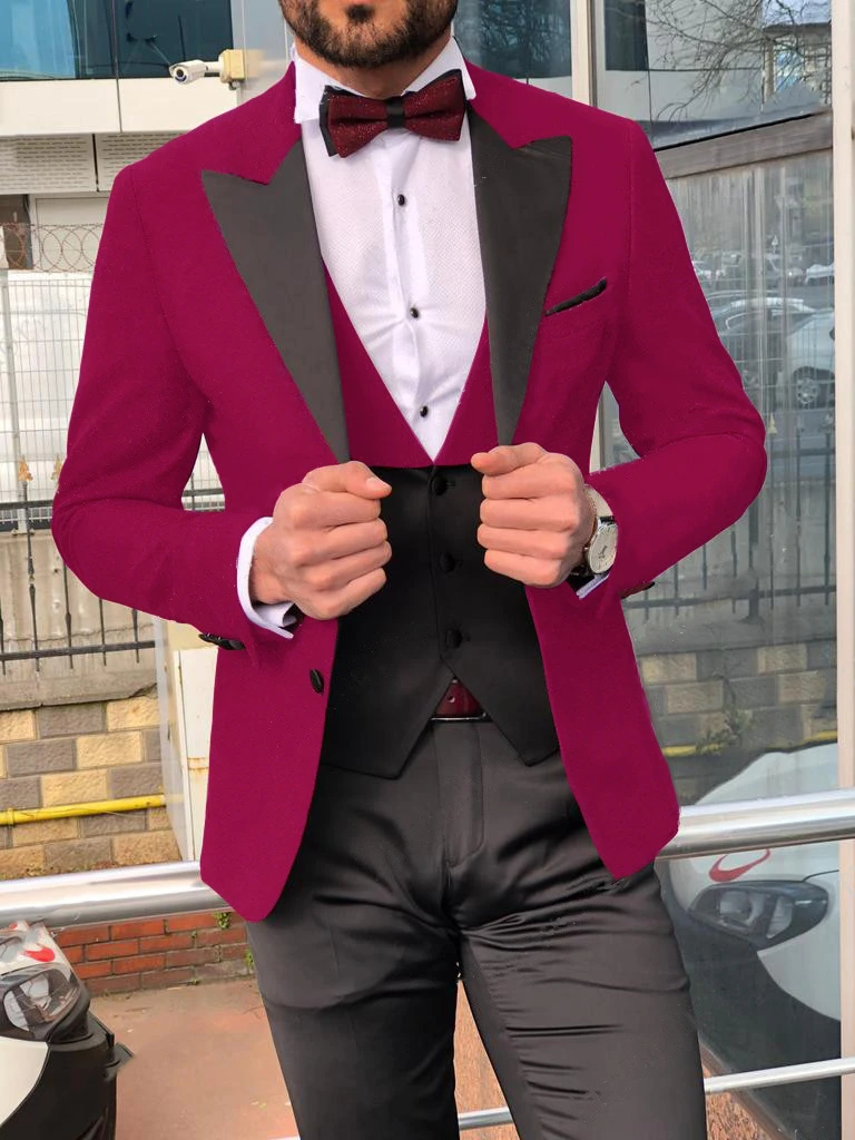 

Handsome Groomsmen Peak Lapel Groom Tuxedos Mens Wedding Dress Man Jacket Blazer Prom Dinner (Jacket+Pants+Tie+Vest) A214