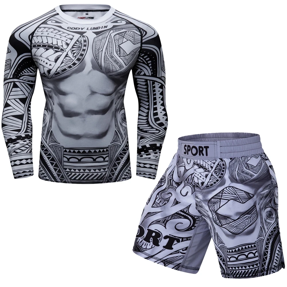 Rashguard MMA T Shirts Pants Muay Thai Shorts BJJ Tracksuit Boxing Jerseys MMA Compression Men Kickboxing Sport Suit sports apparel mens t shirt