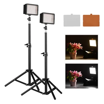 

LED Video Light Kit On-Camera Lighting 5600K Color Temperature 160 pcs LED Beads White Orange Filters Power Adapter Photography
