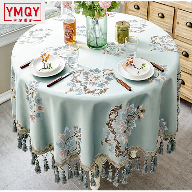 YMQY, европейский стиль, роскошная жаккардовая скатерть с кисточкой для свадебной вечеринки, круглая скатерть, скатерть для домашнего декора - Цвет: A